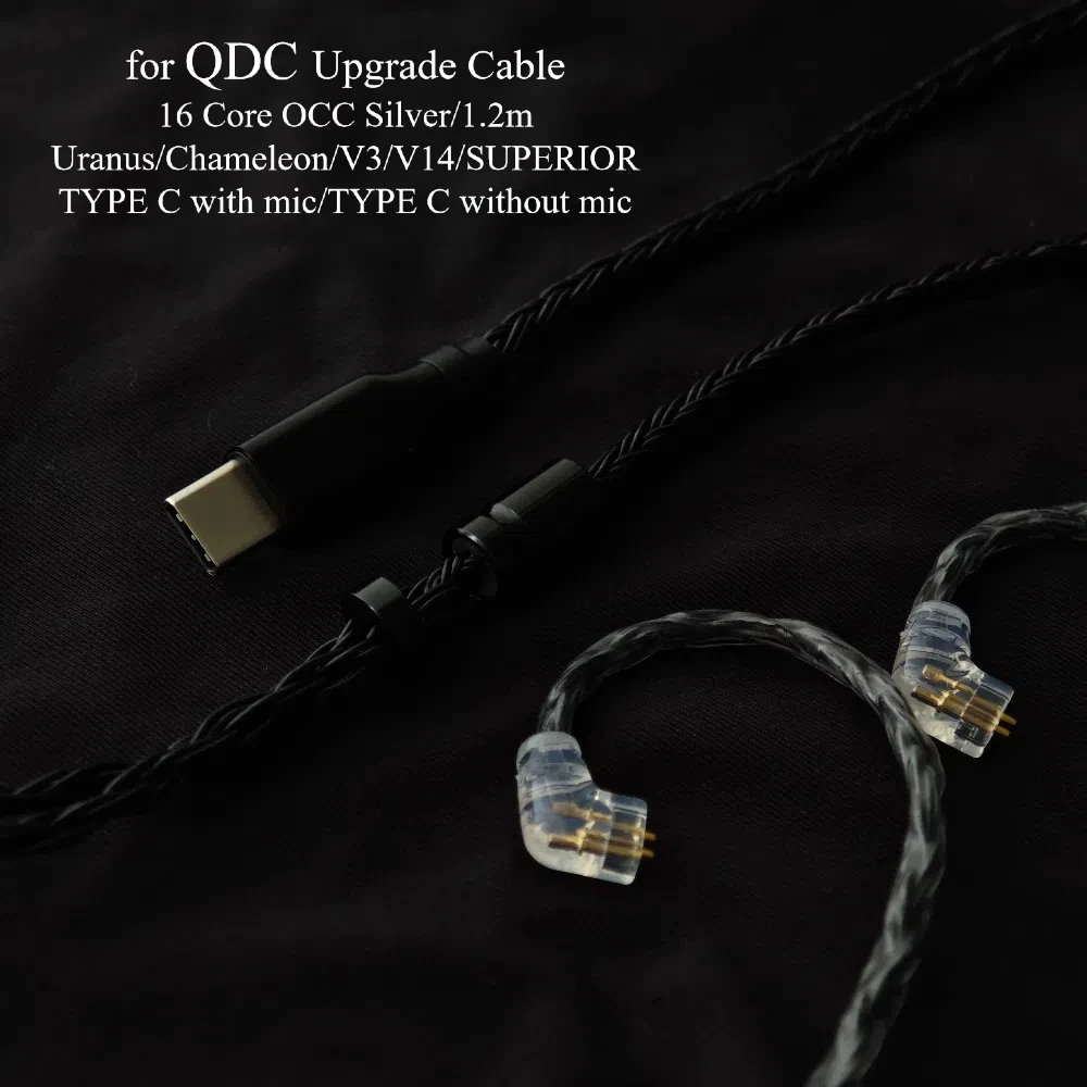 Для Type-C QDC Custom IEM-кабель 16-жильный OCC серебристый |   0,78 мм 2-контактный с микрофоном |   Уран/Хамелеон/В3/В14/СУПЕРОР