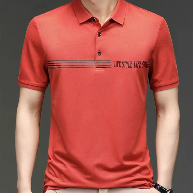 Fashion Lapel Short Sleeve Letter Printed Striped Polo Shirts Men's Clothing 2023 Summer New Casual Pullovers Korean Tee Shirt