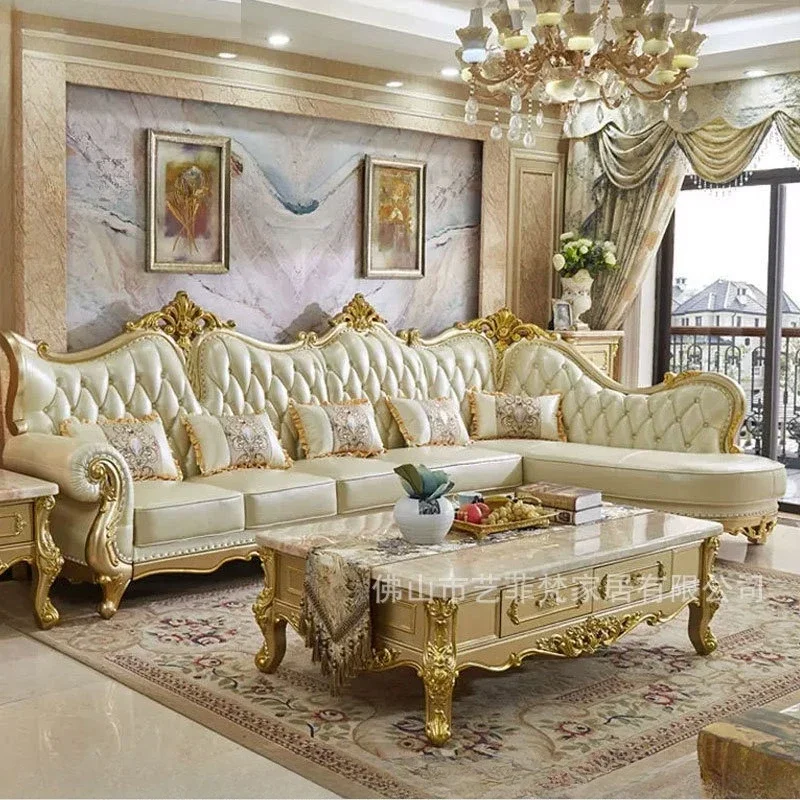

European leather corner sofa combination luxury living room high-end luxury furniture full set of simple