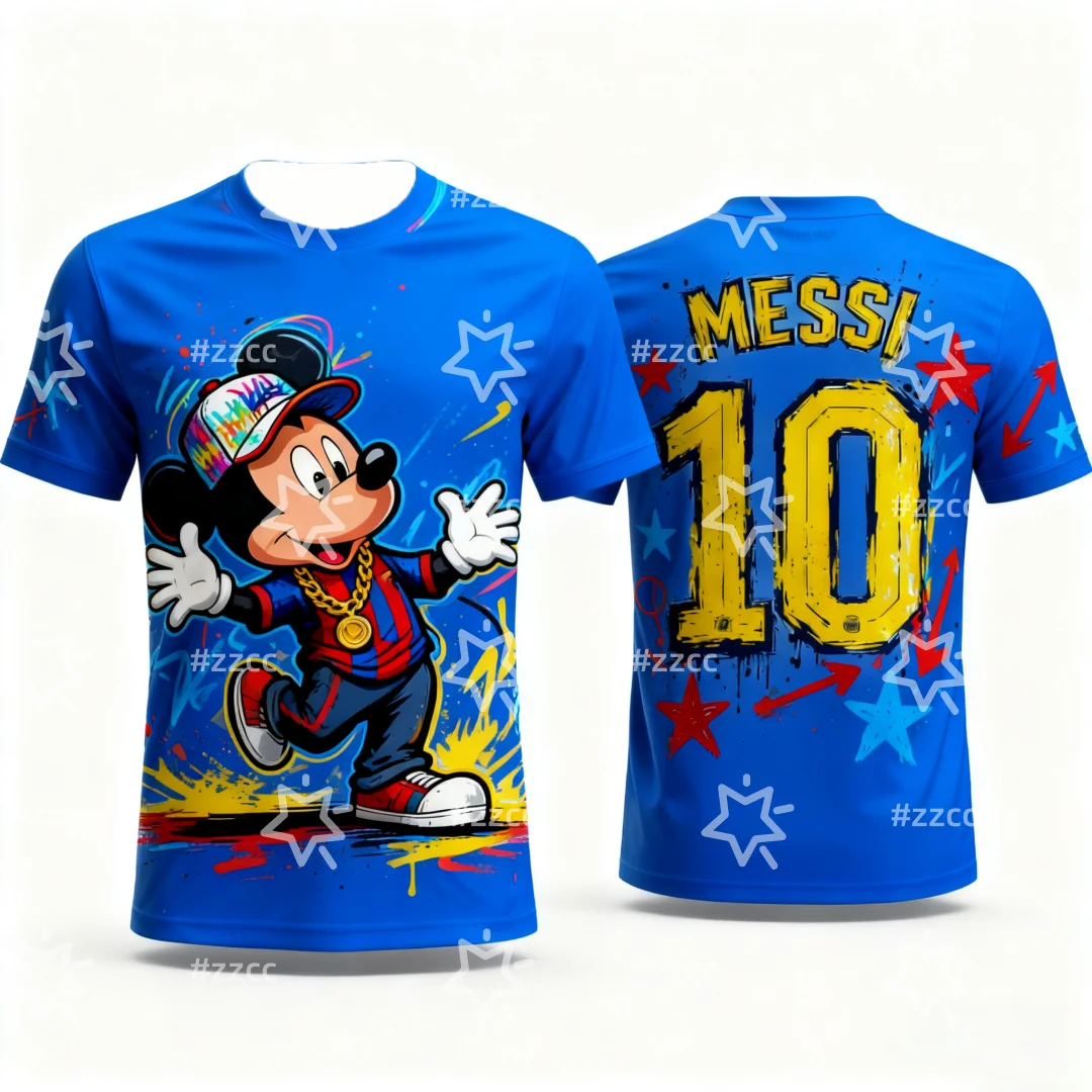 ديزني ميكي ماوس جرافيك جيرسي ميسي رقم. 10 جيرسي الخريف الرياضة الجافة بسرعة تي شيرت رجالي ملابس الأطفال المحملة امرأة
