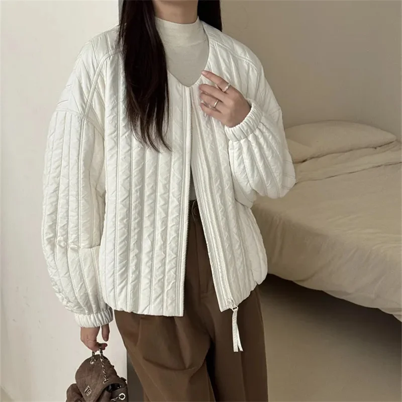 

Round Neck lightweight Jacket For Women's Spring Autumn 2025 New Loose Casual Warm Short Jackets With Cotton Top Female Coat
