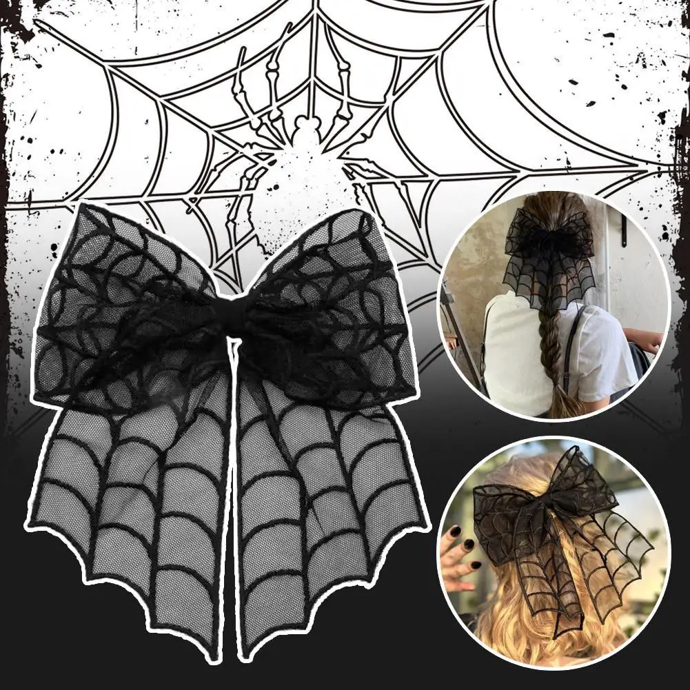 

Gothic Style Halloween Bat Mesh Bow Mysterious Black Heavy Duty Hair Clip Niche Design High-end Back of the Head Hair Clip