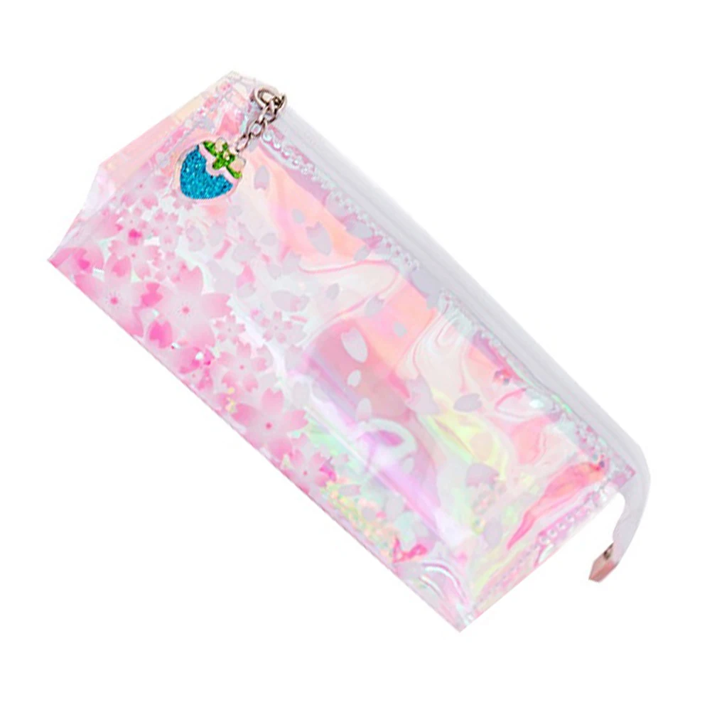 

1pc Sakura Shiny Pen Bag Large Capacity Pencil Case For Kids Girls Students Stationery Pouch Transparent Storage Container