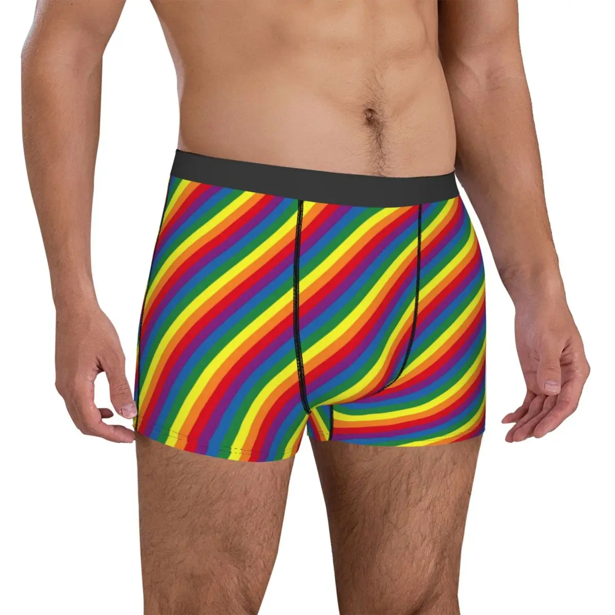 Diagonal Rainbow Underwear Colorful Stripes Print Print Boxer Shorts Trenky Males Underpants Classic Boxer Brief Gift