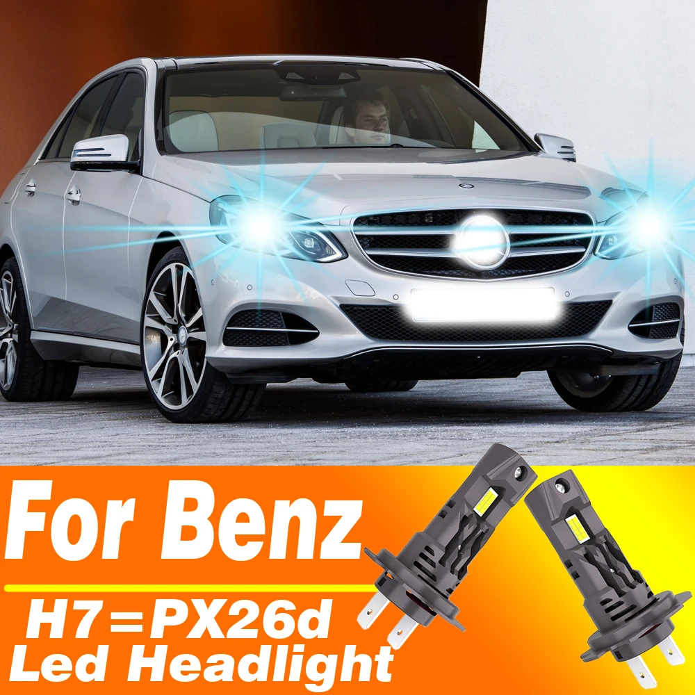 メルセデスベンツw204-w211-w212-w203用h7-px26d-ledキャンバスヘッドライト12v-55w電球強力キセノン6000kホワイトターボダイオードランプ2個