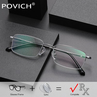 Semi-Rimless Titanium Prescription Glasses Men Eyeglasses - Anti Blue Light Multifocal Reading Glasses  Myopia Eyewear