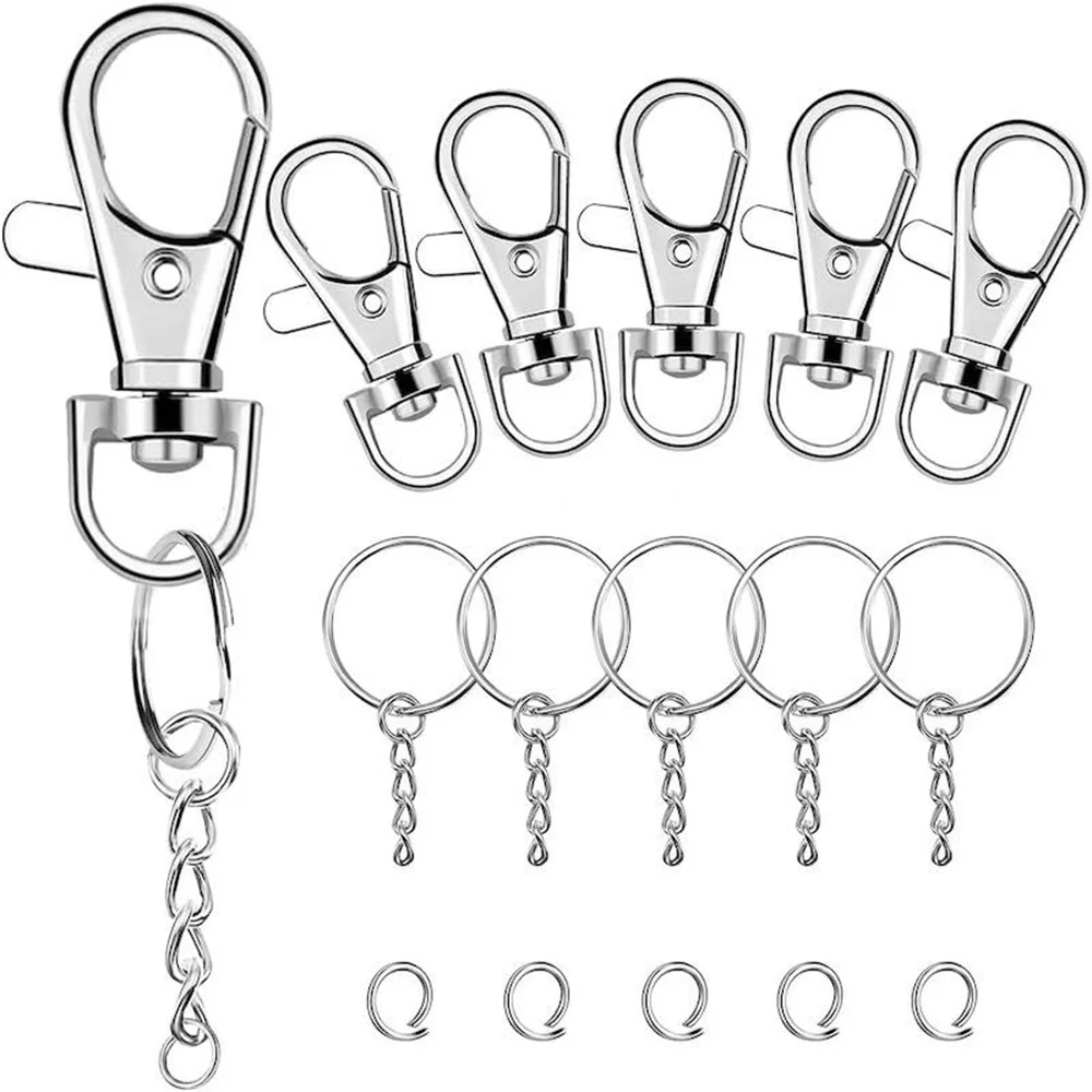 10/20/30/50 pçs gancho de mola giratória com chaveiro e corrente clipe gancho com anel cordão jóias fazendo artesanato diy
