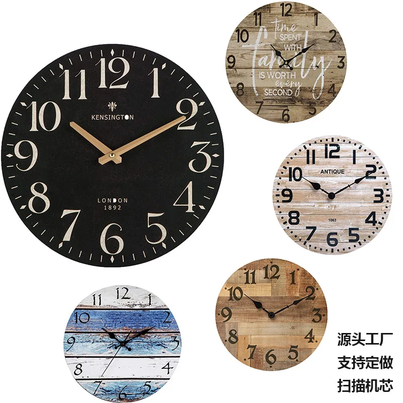 Image of Vintage Vintage-Wanduhr, kreisförmige Haushaltsuhr aus Holz