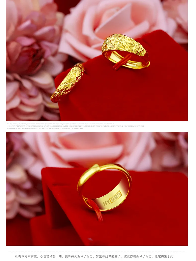 Couple's Golden Rings Solid 999 Gold Rings for Women Men Never Fade Wedding Rings Gold luxury Anniversary Resizable Rings Gifts - Image 6
