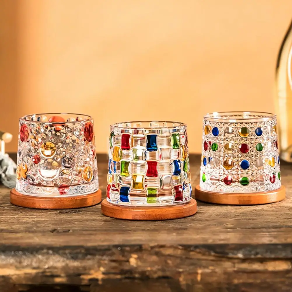 Elegant Cocktail Glass Rotating Whiskey Glass with 360-degree Spinning Base Hand-painted Embossed Bourbon Tumbler Luxury Old
