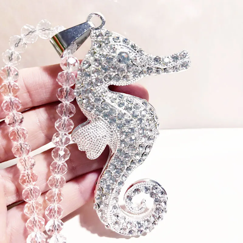 Private Customized Seahorse Pendant Car Decoration Crystal Round Bead Chain Holiday Gifts