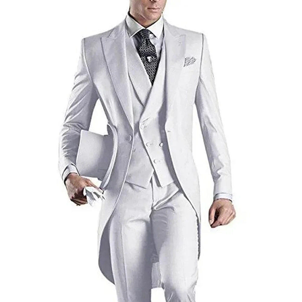 Elegant Solid Men Suits Italian Style Gentleman Wedding Groom Tailcoat Formal Fashion Male Suit 3 Piece Set (Jacket+Pants+Vest)