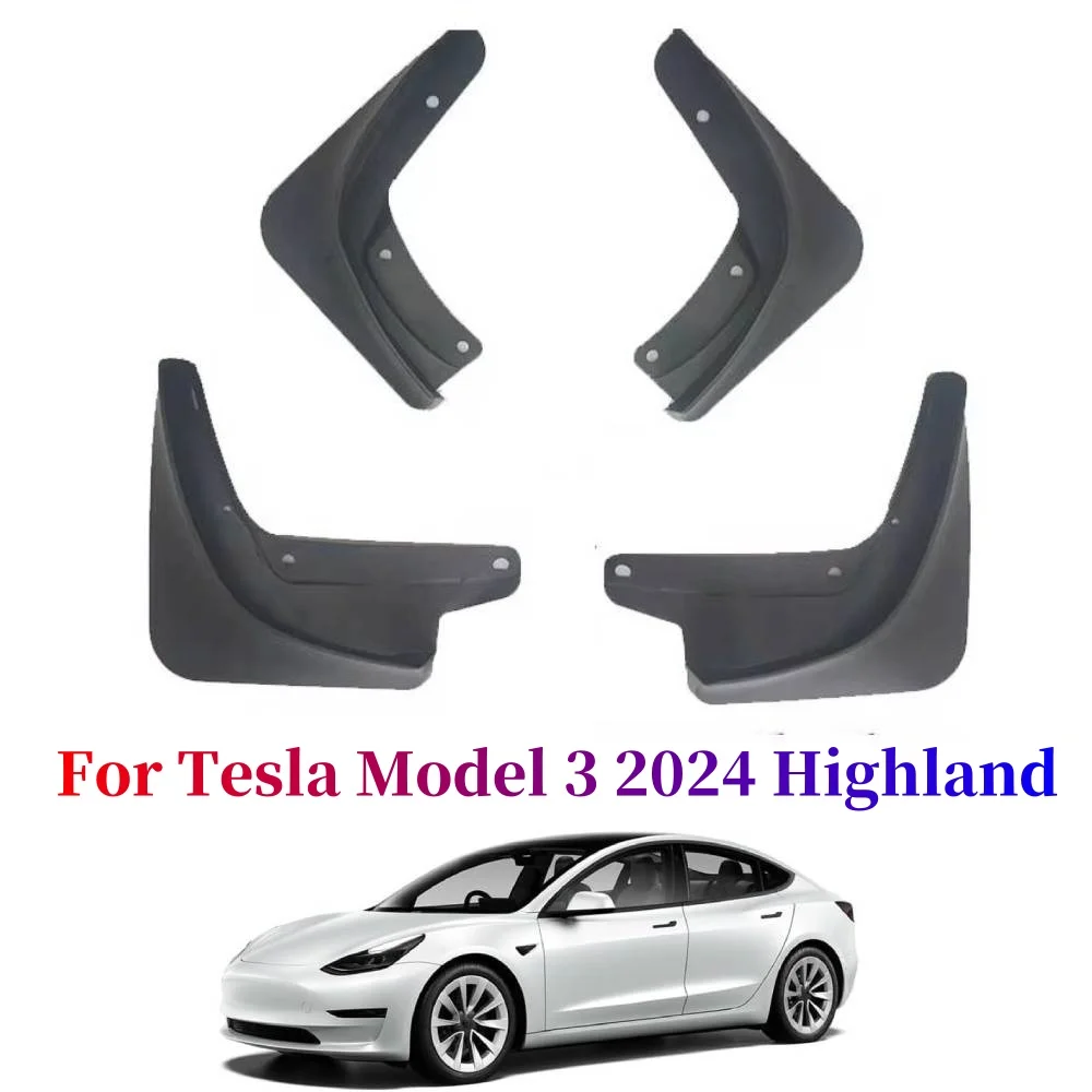 

Mud Flaps Splash Guards Fenders No Drilling No Tape Mudflaps All Weather Protector Mudguards For Tesla Model 3 2024 (Set of 4)