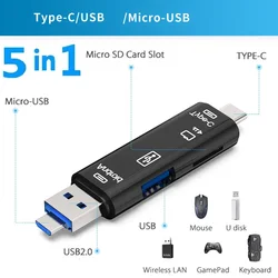5 in 1 Multifunction Usb 2.0 Type C/Usb /Micro Usb/Tf/SD Memory Card Reader OTG Card Reader Adapter Mobile Phone Accessories