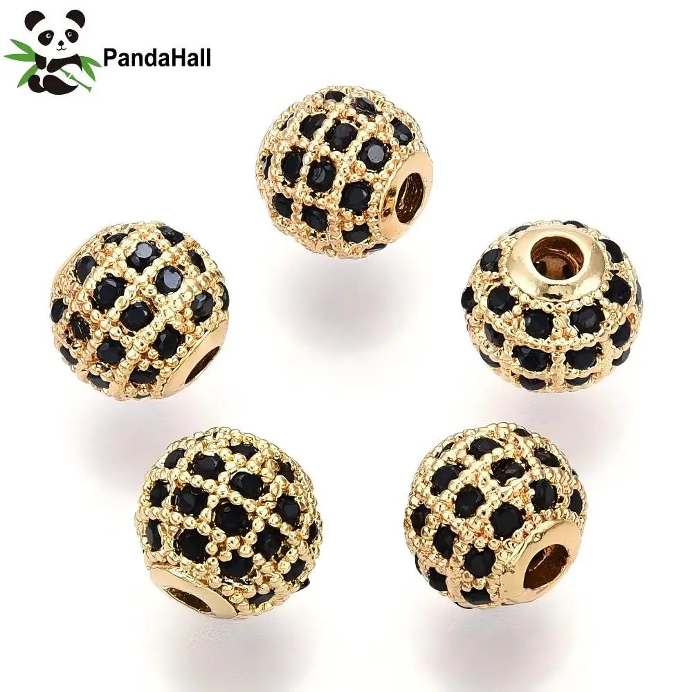 PandaHall 10Pcs Rack Plating Brass Cubic Zirconia Beads, Long-Lasting Plated, Cadmium Free & Lead Free Round, 8x7mm, Hole: 2mm