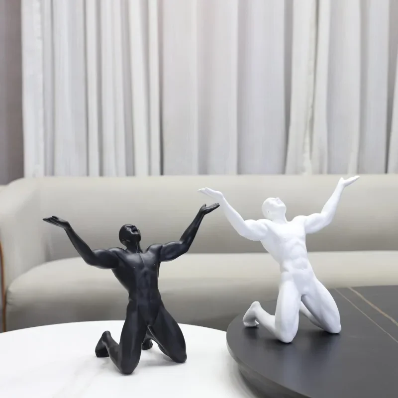 European Resin Human Statue Crafts Blessing Prayer Character Art Sculpture Ornaments Office Black And White Ornaments Home Decor