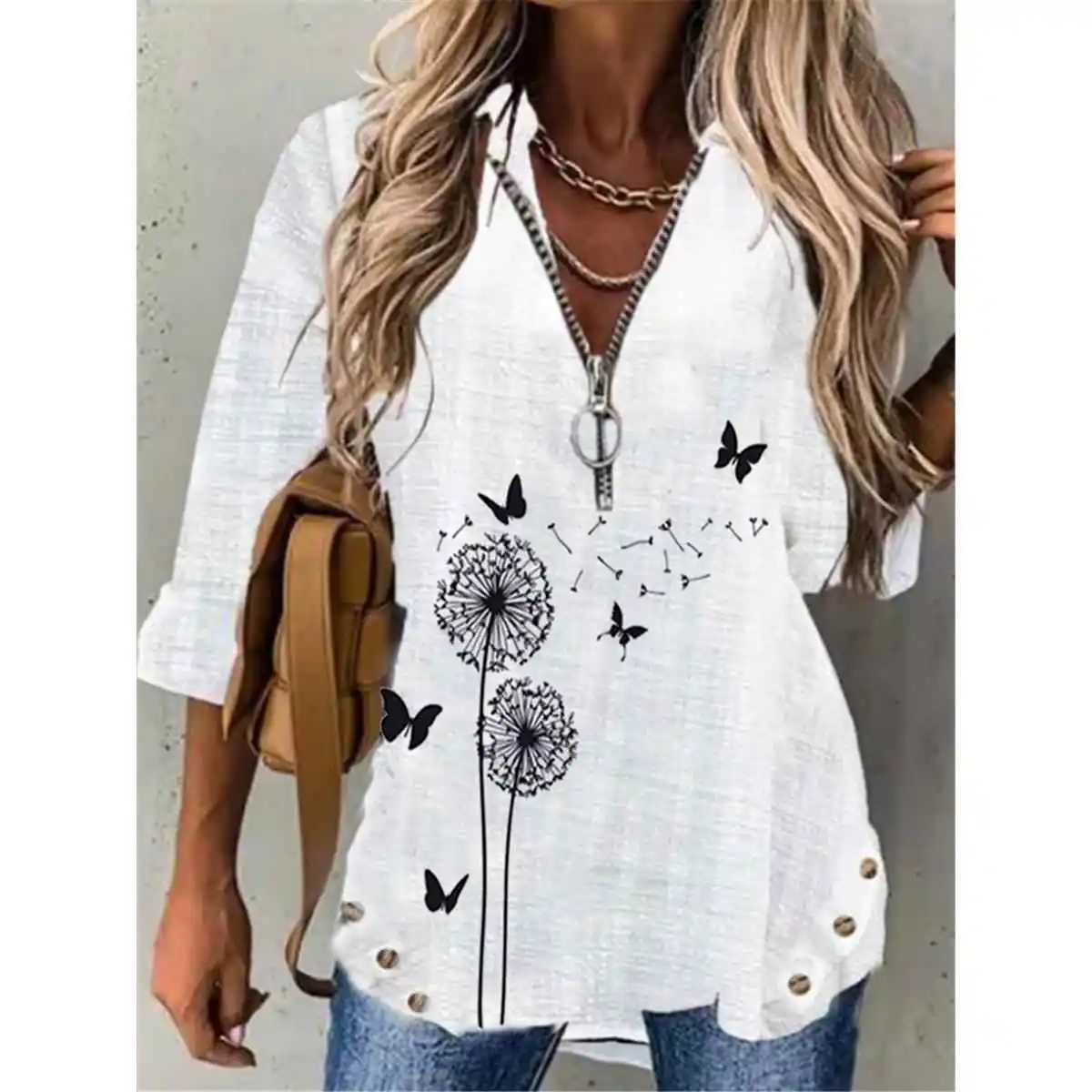 

Women's Zipper Collar Pullover Long Sleeve T-Shirt Comfortable Breathable Fashionable Commute Style Printed Top
