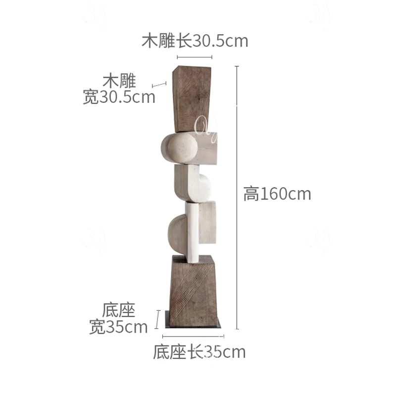 Hotel entrance wood carving ornament floor-to-ceiling large abstract sculpture artwork staircase decoration