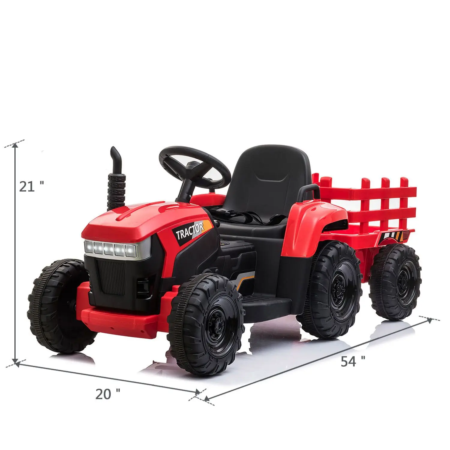 Tracteur avec remorque pour enfants, voiture électrique avec batterie 62, musique, USB, lumières LED, jouet de véhicule, 12V