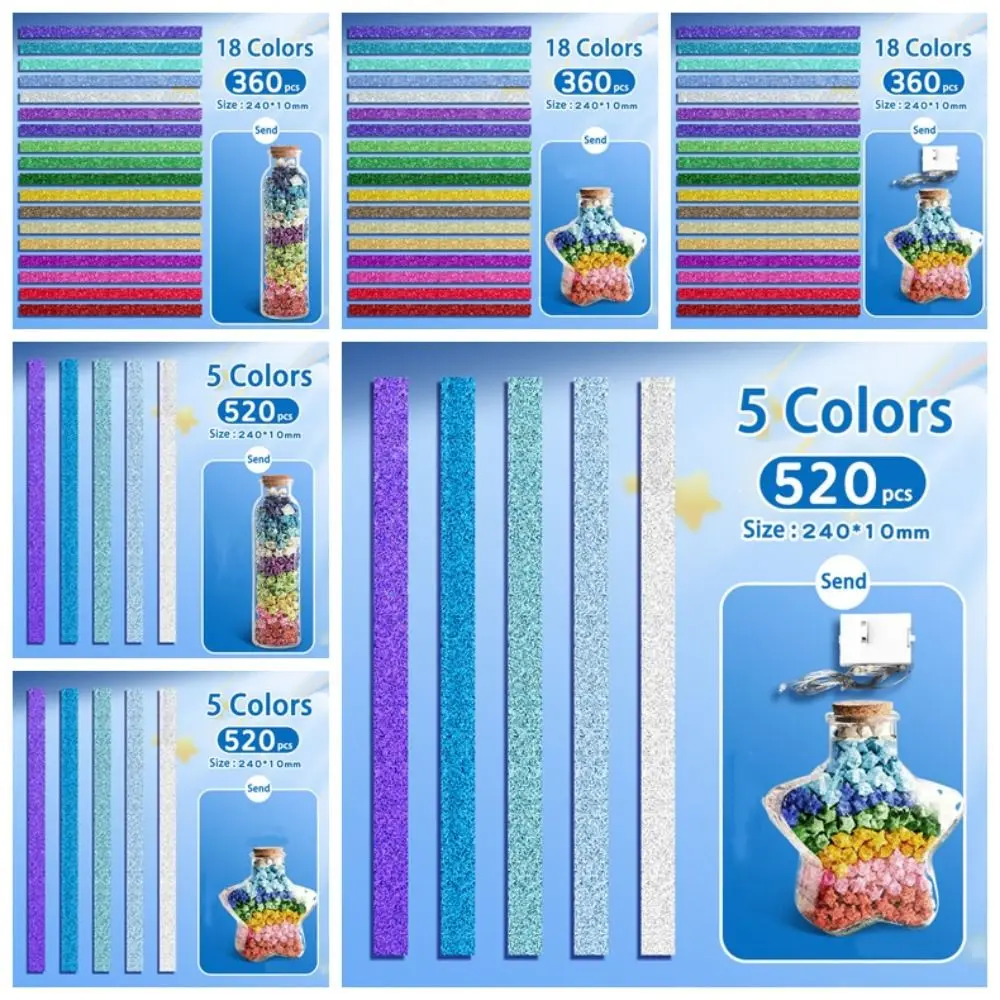 Glass Bottle Glitter Origami Stars Paper Strips Paper Star Shiny Lucky Star Paper Folding Strips String Lights Decorative Paper