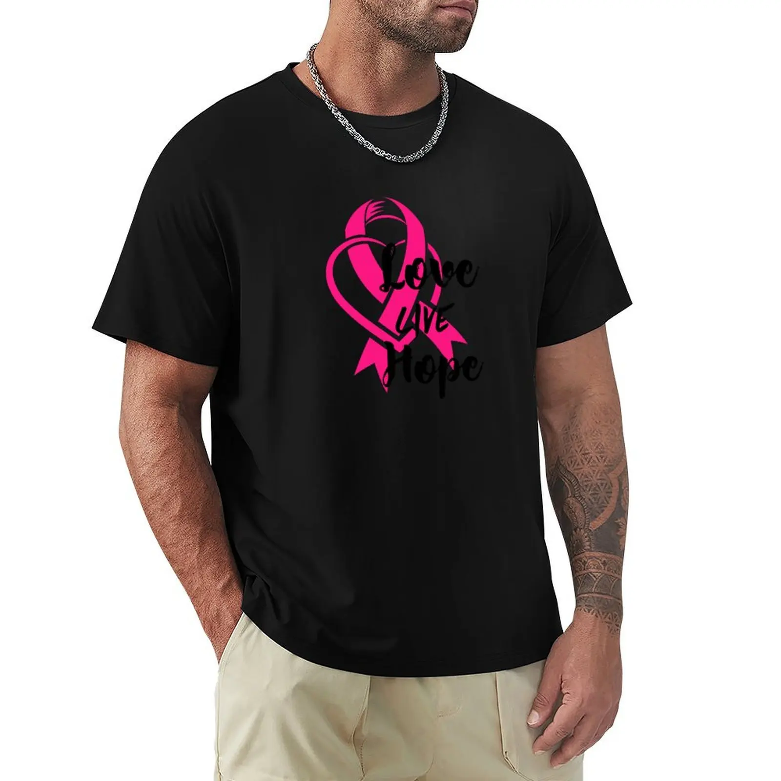 LOVE LIVE HOPE (BEAT BREAST CANCER) T-Shirt cotton graphic tees oversized t shirt men t shirts high quality