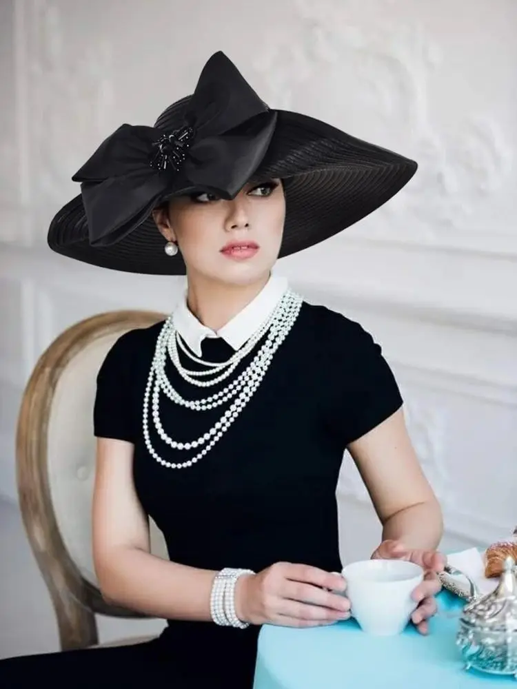 2025 Elegant Hat for Women, Formal Church Hats, Satin Cloth Top Hat Fascinator for Photography, Stylish Women’s Headwea S10-4578