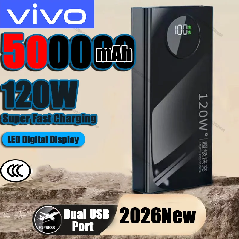 VIVO 500000mAh Power Bank 120W Super Fast Charging Powerbank LED Digital Display Portable External Battery for iPhone Samsung