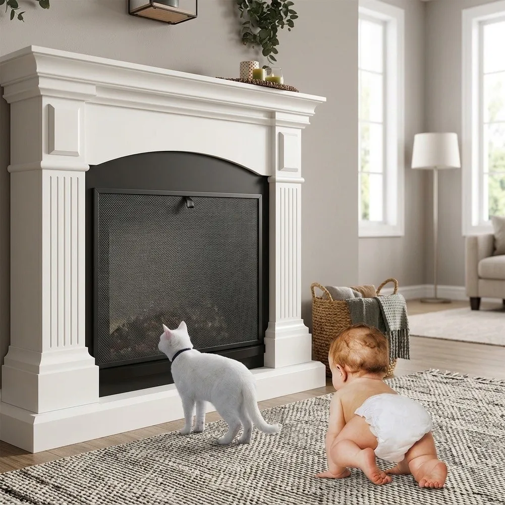 Fireplace Guard for Child Safety and Pet Protection Sturdy Black PVC Mesh Screen 29x40cm 29x45cm Includes Fastener