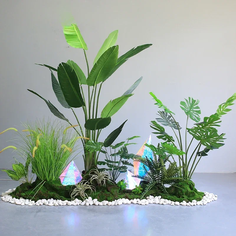 Landscaping Indoor and outdoor window Living room under stairs partition ornament Large green plant potted