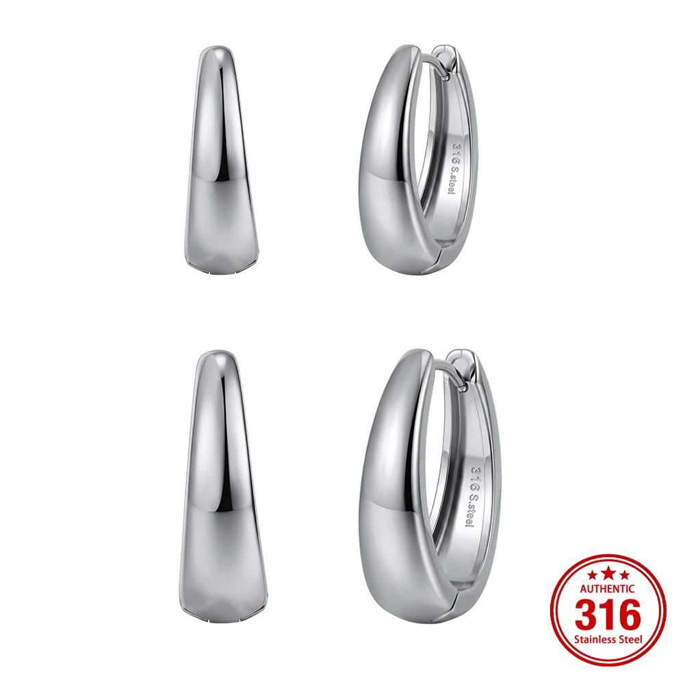 KISS MANDY Stainless Steel 18K Gold Plated Punk Chunky Hoop Earrings for Women Men Polished Circle Huggie Ear Jewelry HTKE20