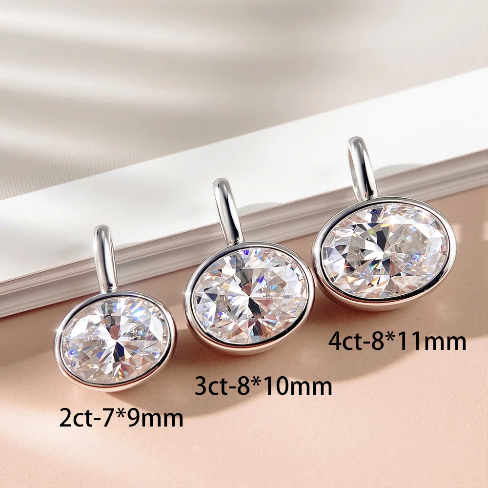 OEVAS 2-4CT East West Oval Cut Moissanite Necklace S925 Silver Bezel Set Solitaire Diamond Pendant Collar Choker Fine Jewelry