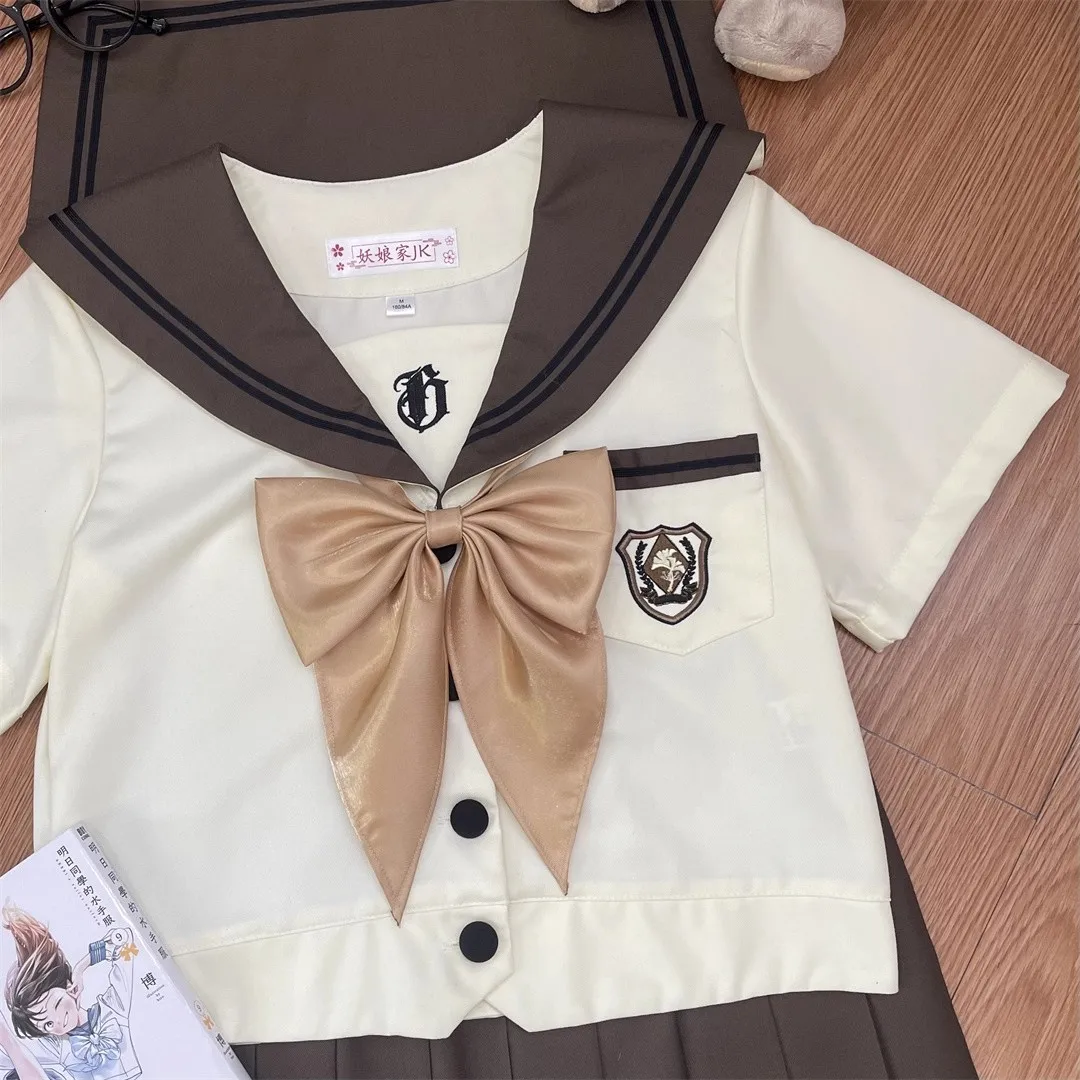 Costume de marin JK, uniforme à manches longues, col marin marron, Style collège japonais, ensemble à manches courtes, vêtements pour écoliers de jeu de rôle