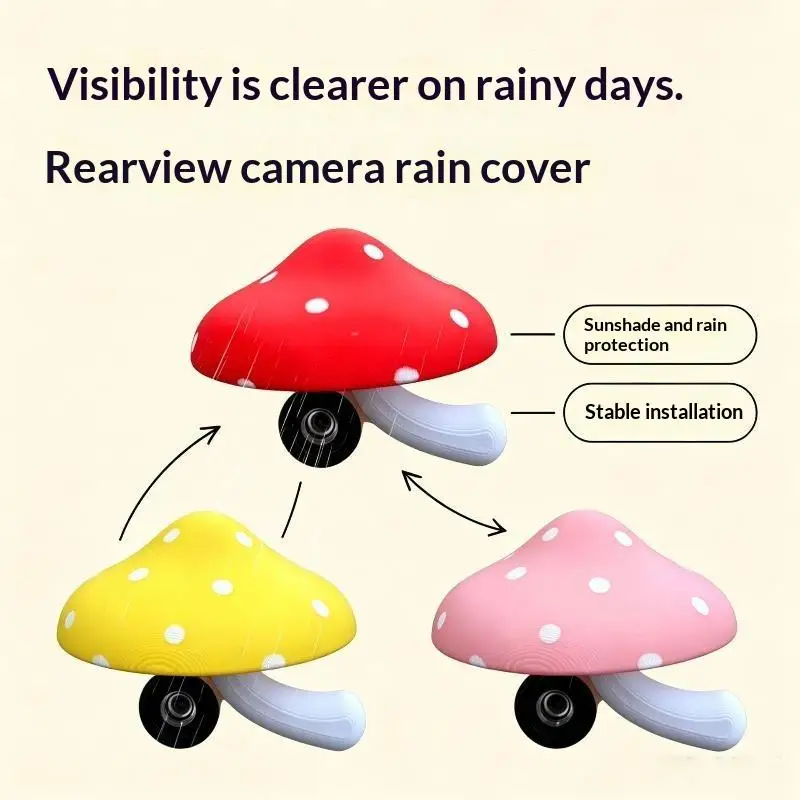 Mushroom Shape Backup Camera Rain Cover Spotted Pattern Rain Shielding Mushroom Camera Cover Cute Style Self Adhesive 1PC