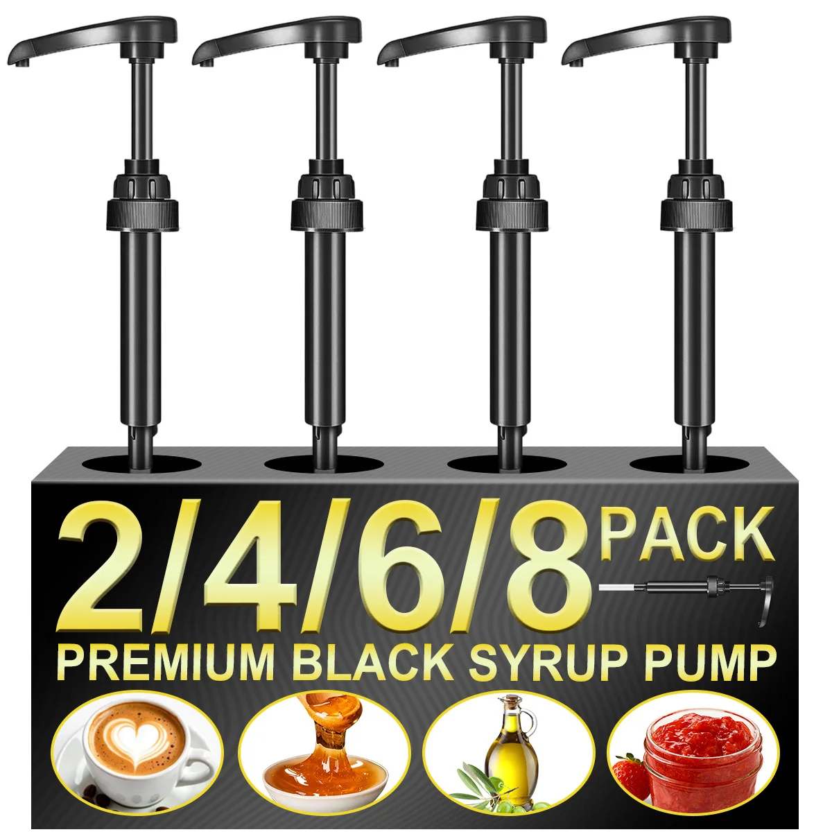2/4/6/8 Pack Coffee Syrup Pump Dispenser, Syrup Pump for 750ml/25.4 oz Syrup Bottle, Black Pumps for Coffee Syrup Bottle