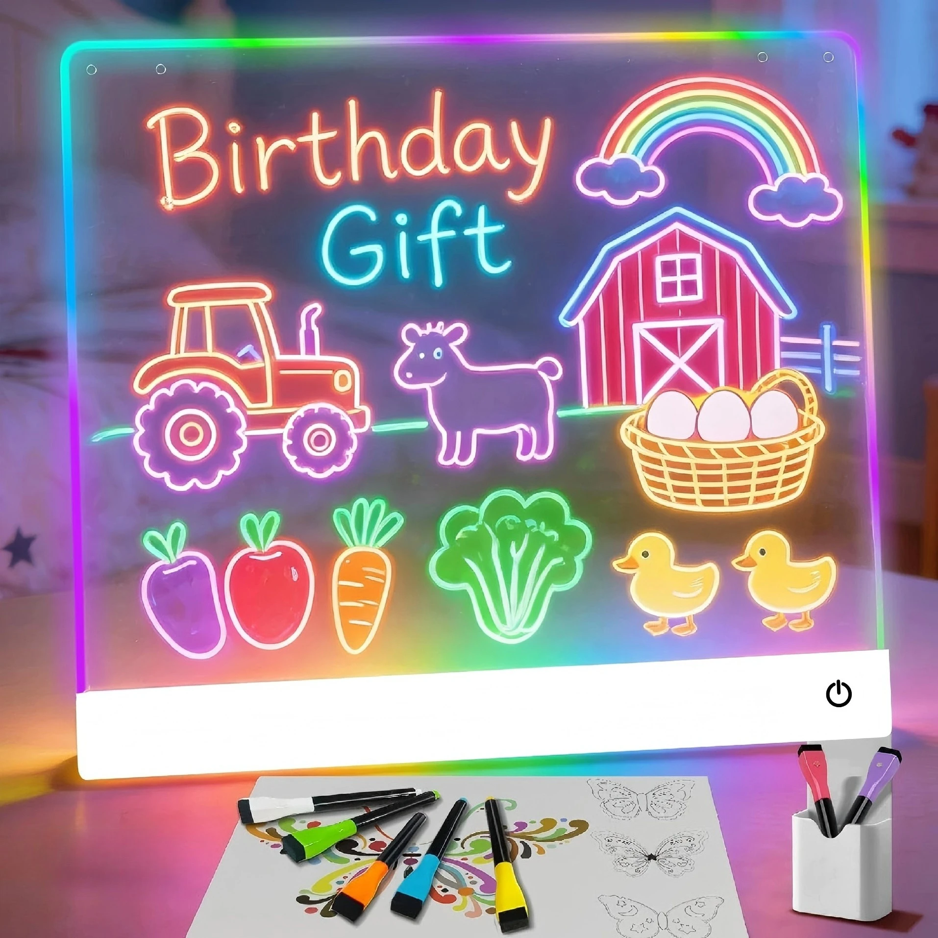LED Drawing Board DIY Acrylic Board with Colour Pens LED Note Board Kid Drawing Toy Luminous Blackboard Wordpad with Night Light