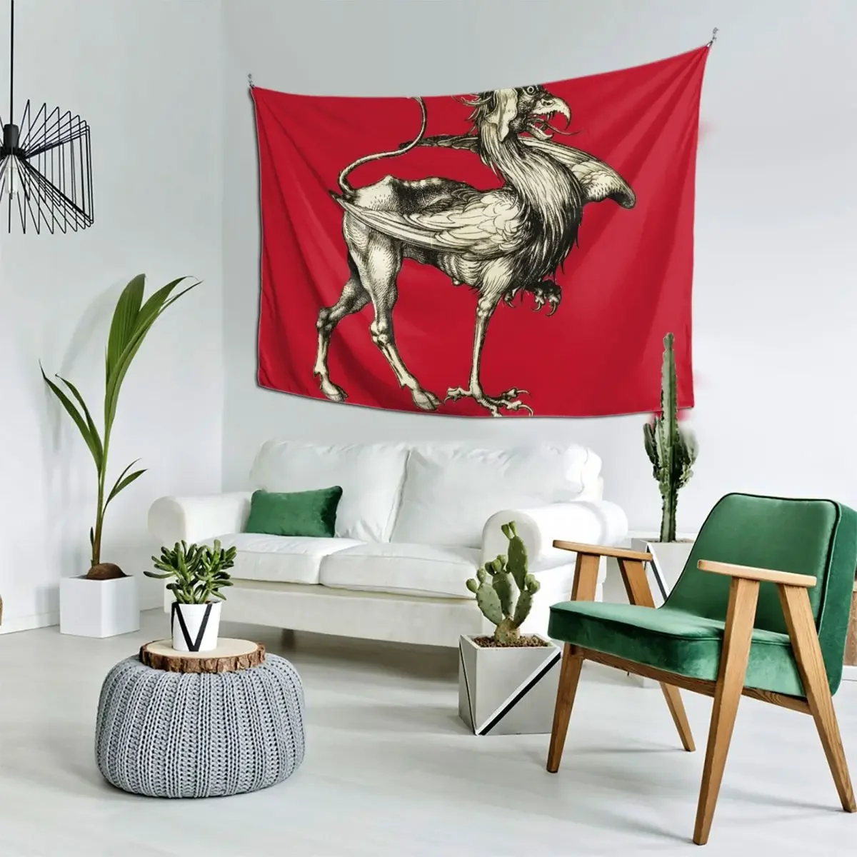 

MEDIEVAL BESTIARY ,GRIFFIN Black White Animal Drawing Tapestry Living Room Decoration Aesthetic Room Decors Tapestry