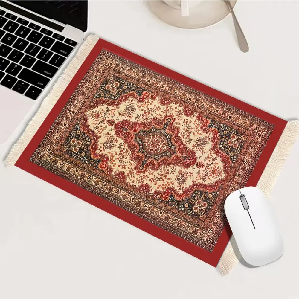 Pet Pad Bohemia Persian Mouse Pad Rubber Base with Tassel Desk Mat Rectangle Shape Durable Carpet Mouse Pad Gaming Setup