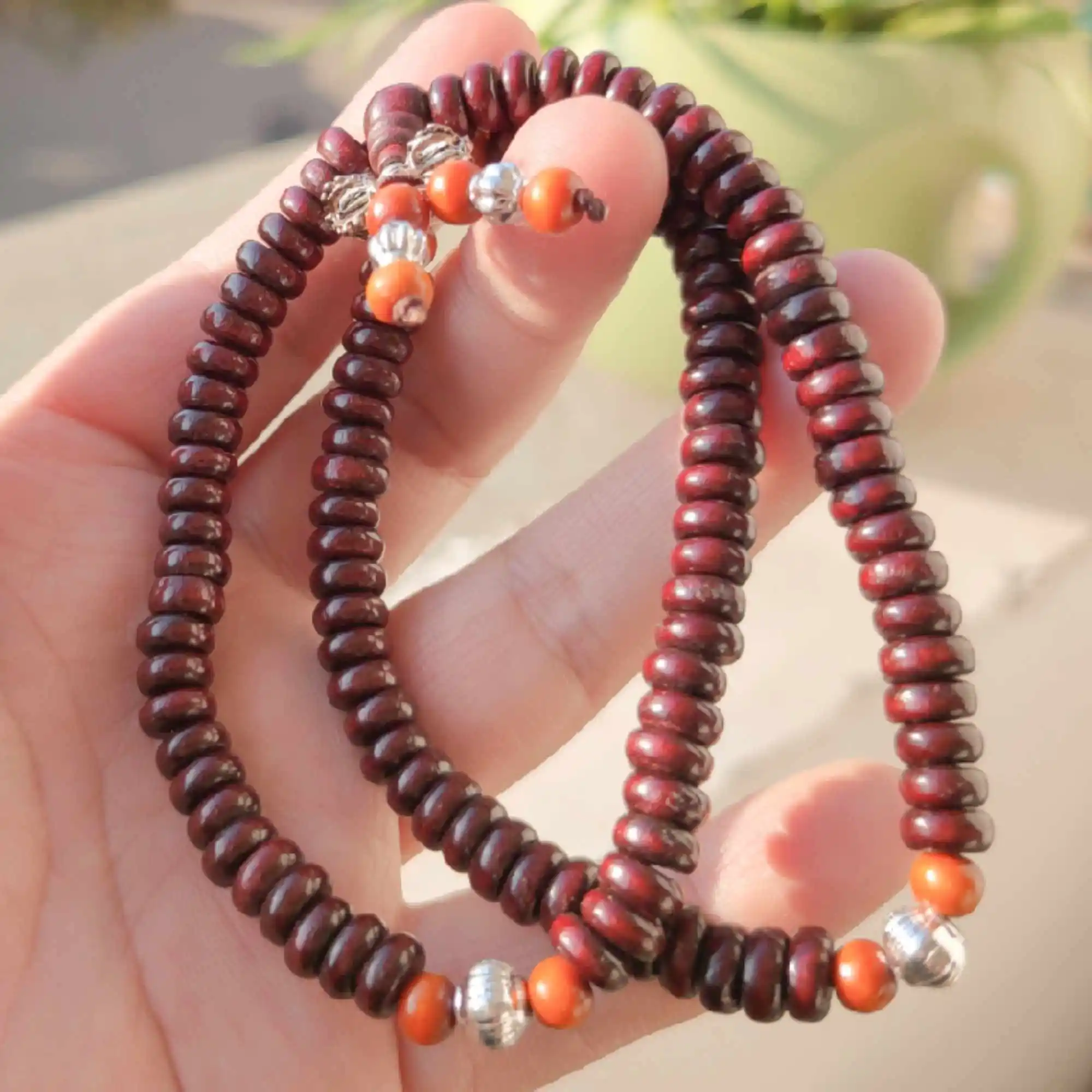 Natural 108 Sandalwood distance piece silvering Bracelet Women Stackable Relief Teens Wrap Handmade Chain Mala Prayer