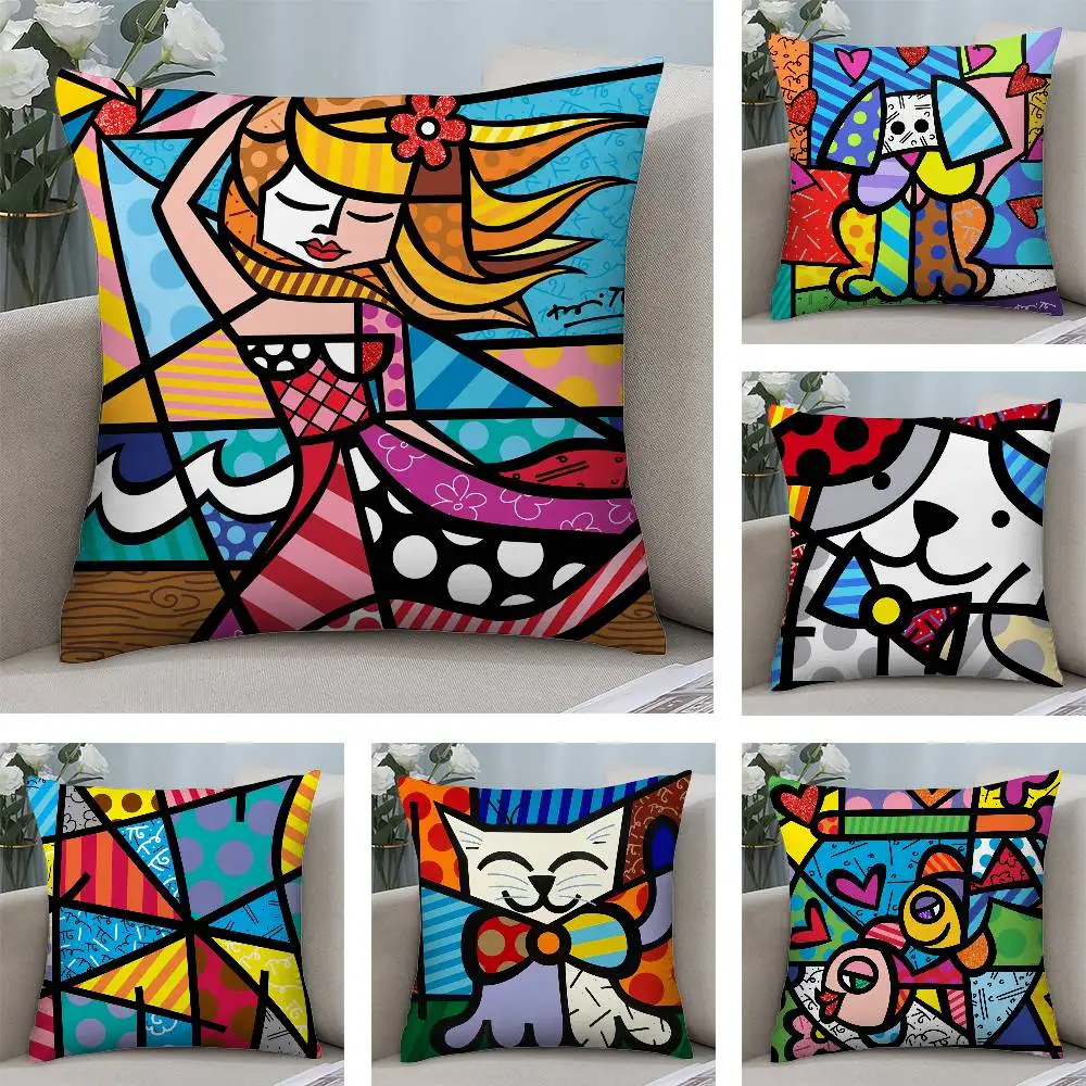 B-Britto Art Design Pillow Case Plush Fabric Soft  Pillowcase Double Sided Print Cushion Cover Household Gifts