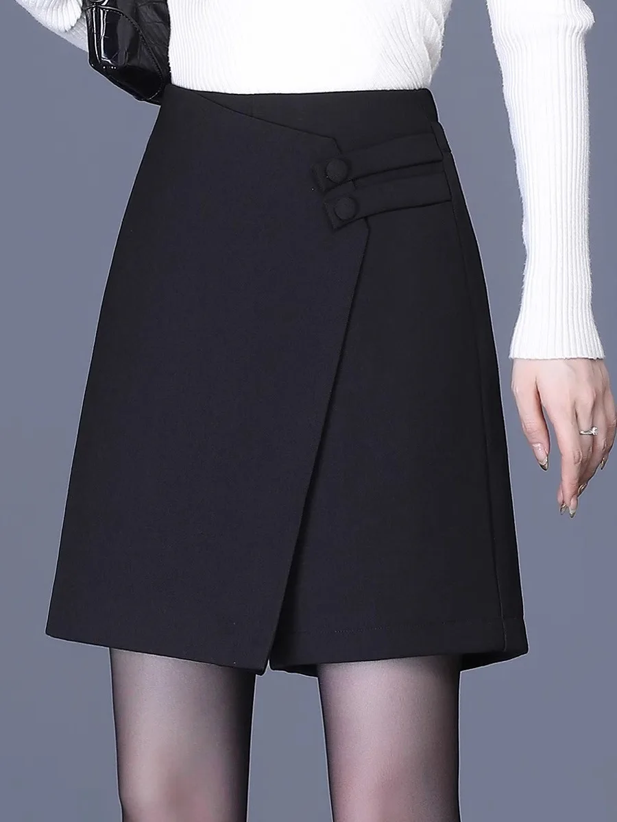 

Black A-Line Skirt Women's High Waist Short Pants Spring Autumn New Style Commute Pure Color Other Material Skirts