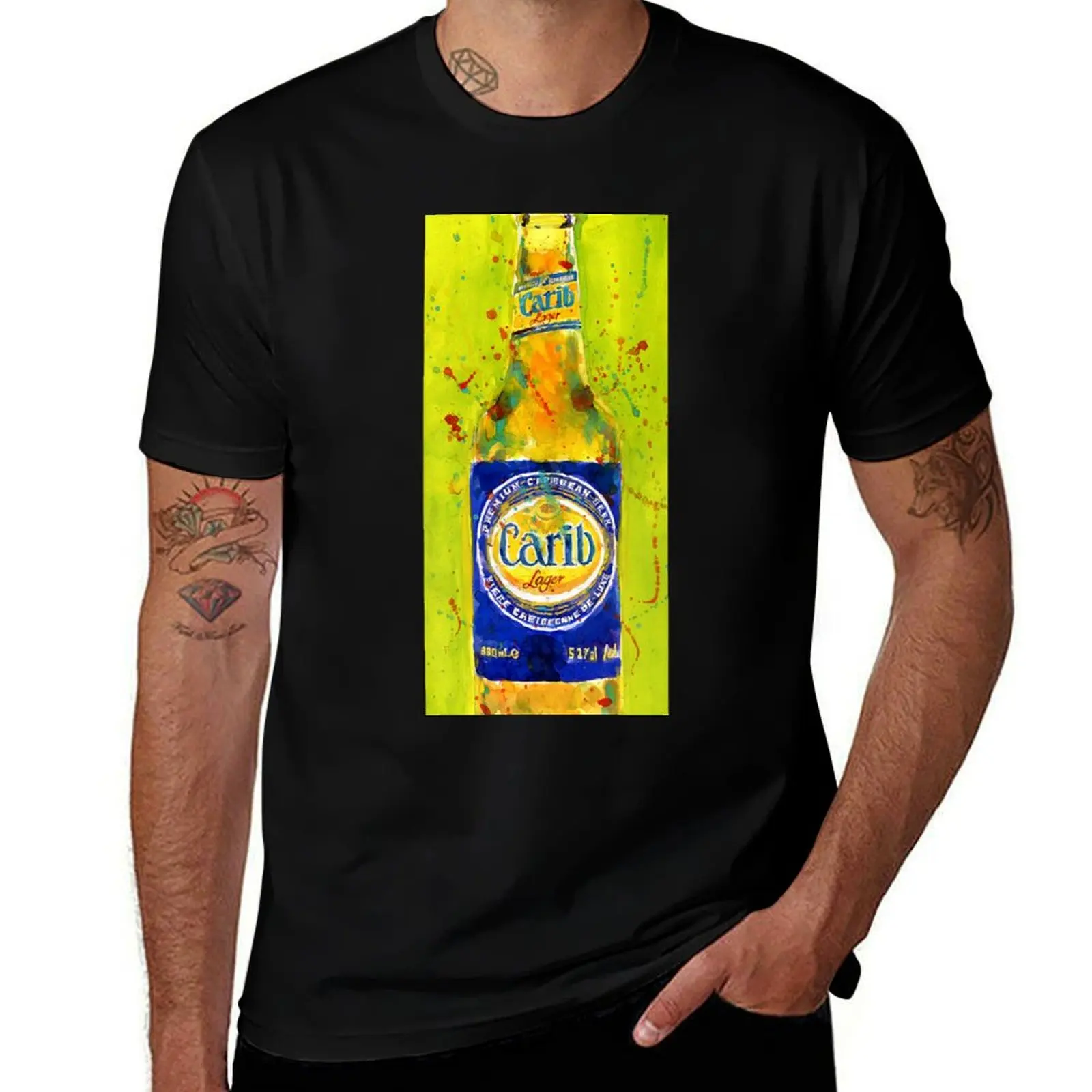 Caribbean Lager Bar Deco T-Shirt Active Sports Short Sleeve Cotton Shirt T-Shirt