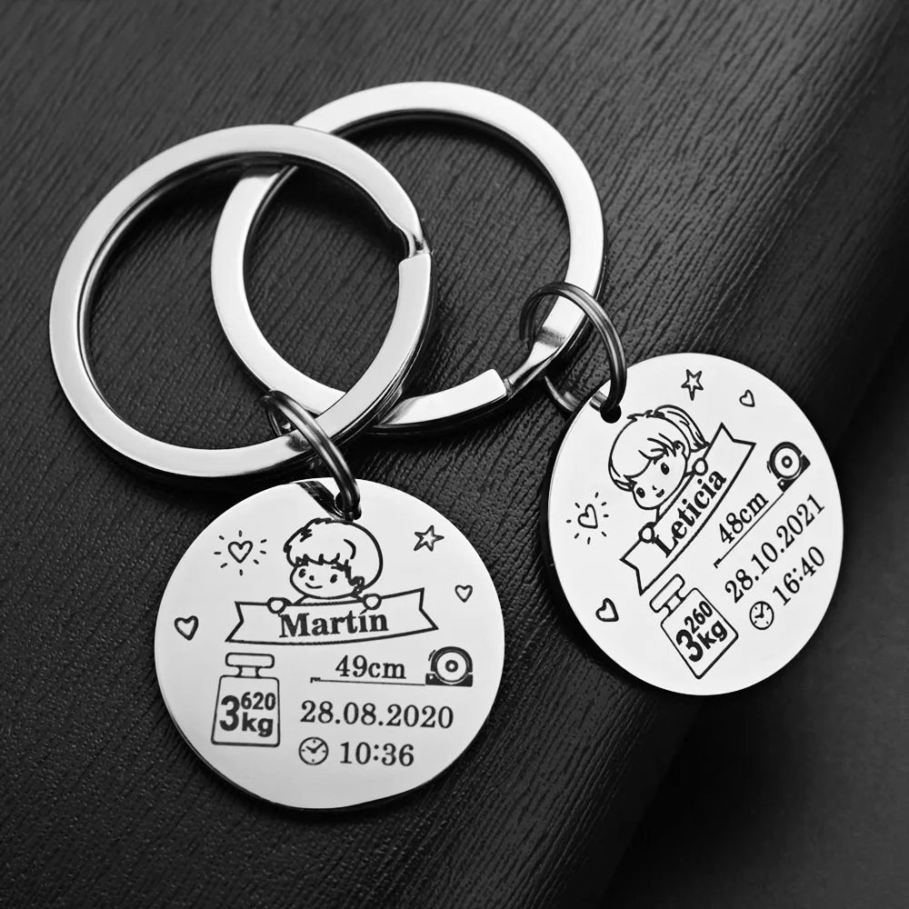 Stainless Steel Custom Keychain For Baby Newborn Commemorate Personalized Mom Dad Popular Accessories Best Gift Keyring P026