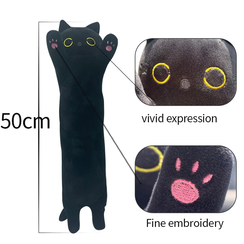 Kawaii Black Cat Plush Toys Soft Fluffy Animal Long Cat Dolls Cuta Cartoon Stuffed Sleeping Pillow Birthday Gift For Kids Girls