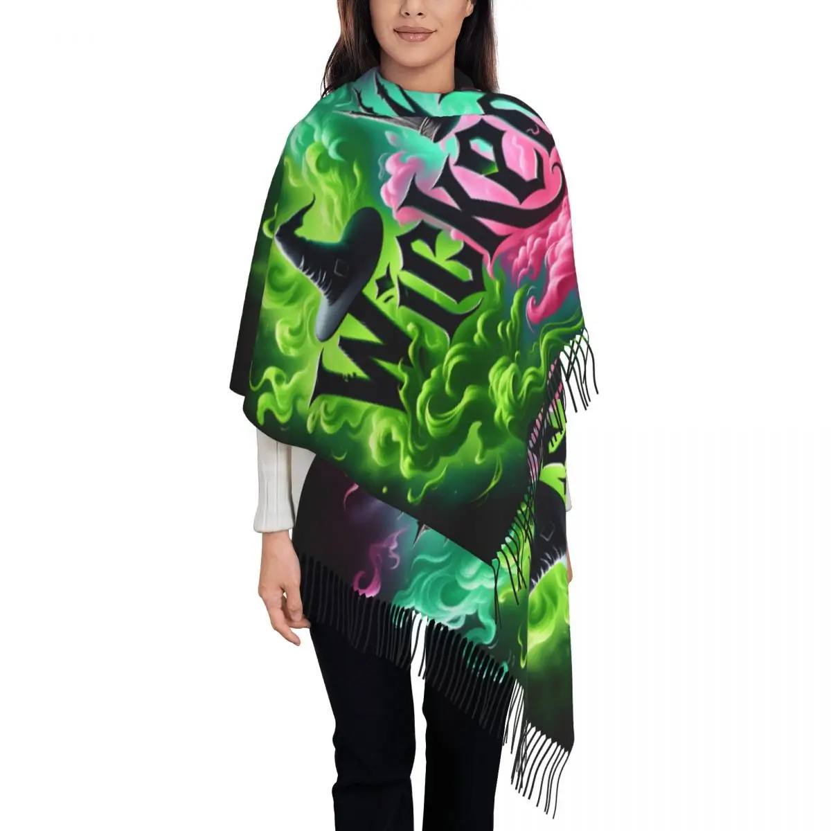 Wicked For Good Shawl Wrap for Ladies Warm Large Soft Scarf Musical Movie Pashminas Tassel Scarves