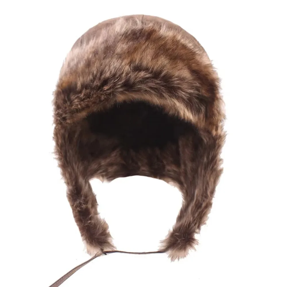 New Leather Winter Trapper Hat Pilot Ear Protection Caps Lei Feng Hat Thicken Warm Windproof Hunter Hat Women's