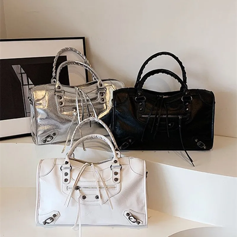 2024, роскошный дизайн, женская брендовая сумка-тоут из искусственной кожи премиум-класса, большая вместительная сумка, новая модная повседневная сумка с заклепками, модная сумка через плечо