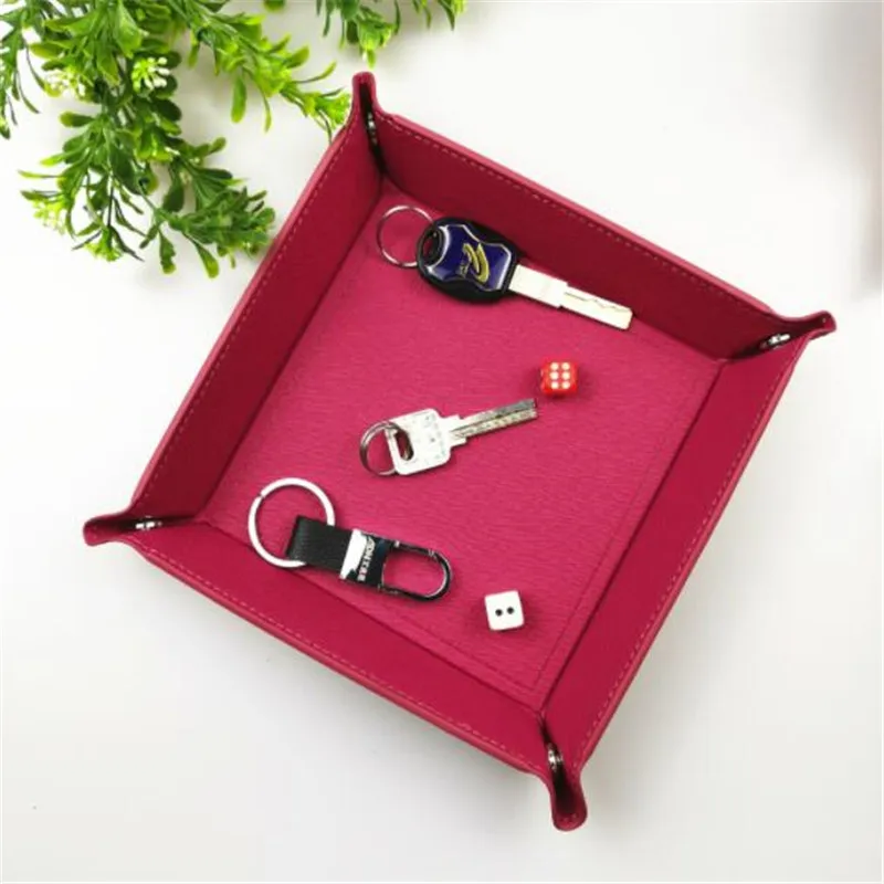 Creative PU Leather Valet Trinket Folding Tray Collapsible Phone Key Wallet Coin Desktop Storage Sundries Box Bins Accessories