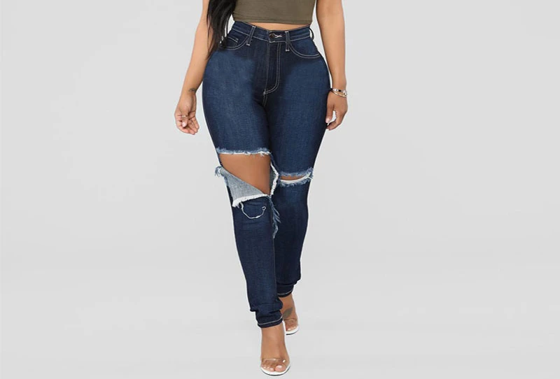 

Ripped Sexy Cutout Skinny Denim Trousers Ladies Jeans Women's Clothing