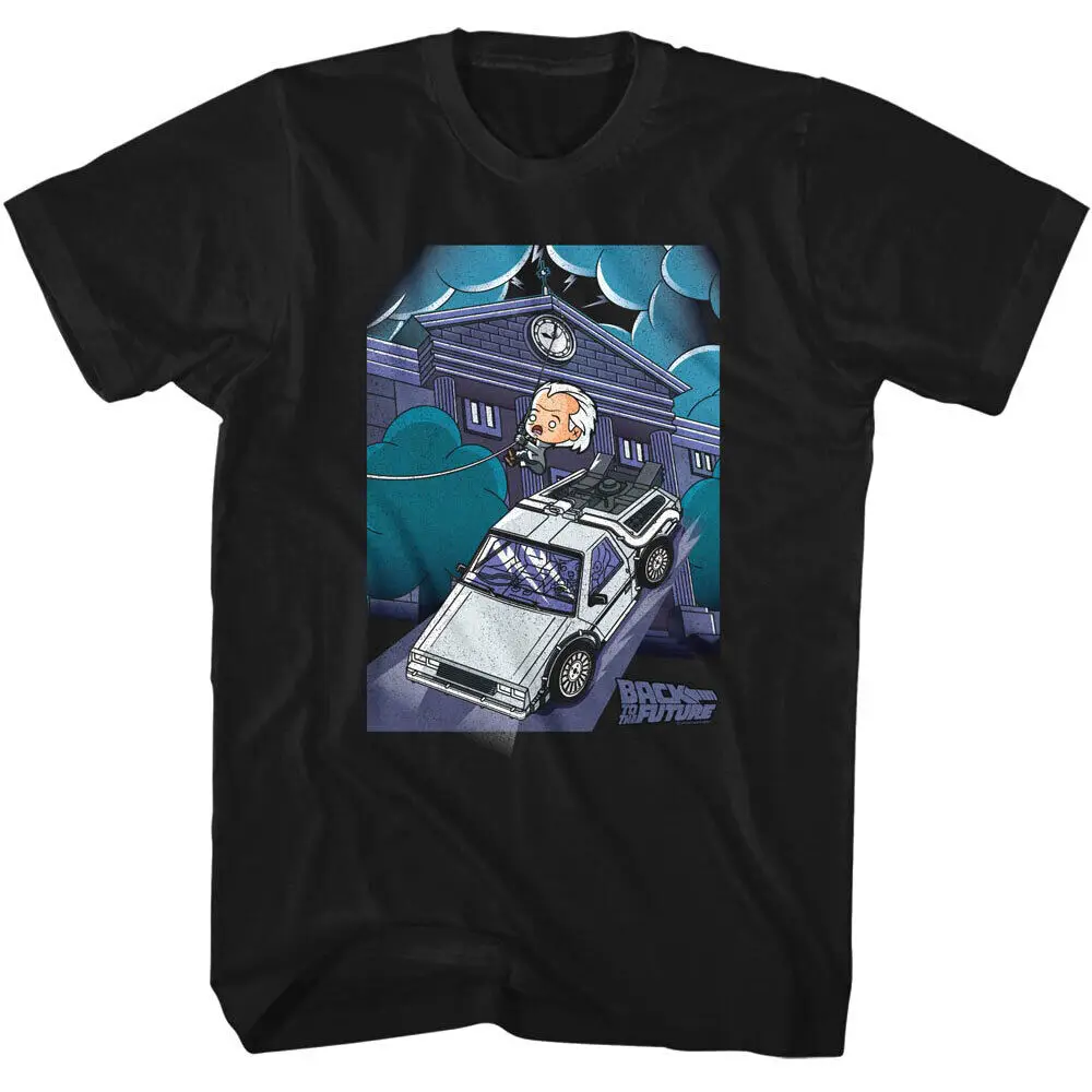 Back To The Future Cartoon Doc on Clock Tower Men's T Shirt