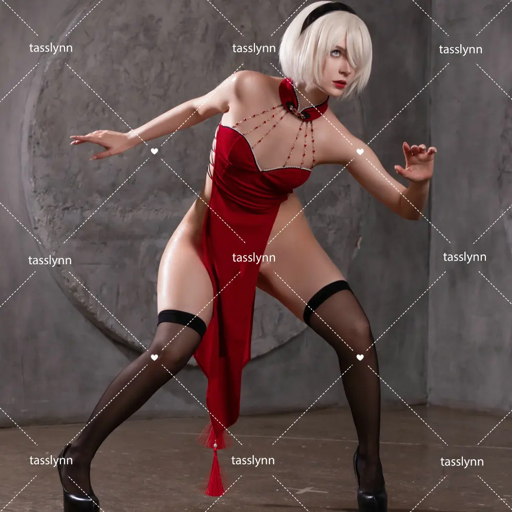 

YoRHa 2B Cosplay Black Red New Year Qipao Cos Anime NieR Cosplay Costume Cheongsam Sexy Lingerie Christmas Dress for Women